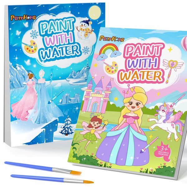 PERRYHOME 2 Pack Paint with Water Coloring Books for Kids Ages 3-5,4-8, Mess Free Toddler Watercolor Painting Set, Arts and Crafts Toys-Birthday Christmas Gifts for Toddlers Girls