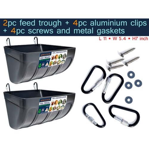 Goat Feeder, Hanging Duck Chicken Feeder, Fence Feed Trough, Goose Waterer Trough with Clips, Goat Supplies, 4.5 Quart, 2 Pack (Appearance Patent Product)