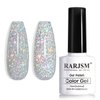RARJSM Reflective Glitter Gel Polish Silver Sparkling Glitter Iridescent Shimmer Gel Polish Sparkle Diamond Gel Polish Holographic Gel Polish Soak off Nail Art Varnish Manicure for Salon DIY at Home