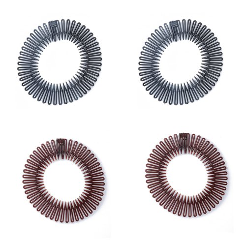 Sowaka 4 Pcs Circular Stretch Comb Plastic Black Brown Circle Spring Headband Flexible Hair Wrap Holder Hair Comb for Women Girls Outgoing Sports Hair Accessories (Round-black and brown)