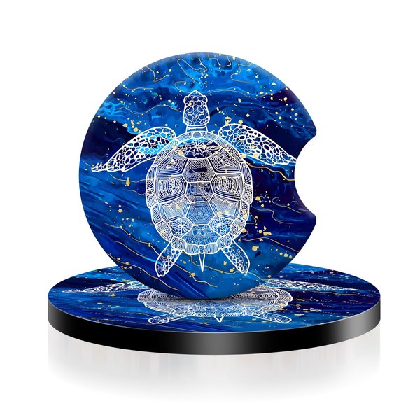 DAIWUGOU 2 Pack Car Cup Holder Coasters Sea Turtle Car Coasters for Cup Holders Anti Slip Rubber Car Cup Mat with A Finger Notch Fashion Car Interior Accessories Drink Coaster for Women Men 2.75 Inch