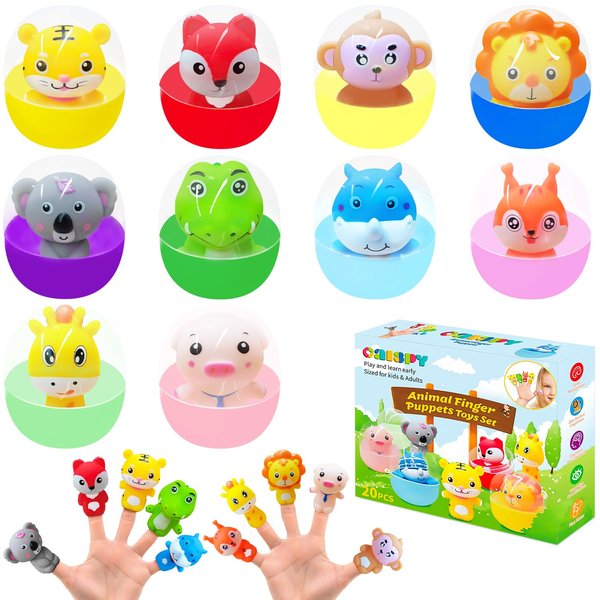 CALSPY Finger Puppets for Toddlers-20 pcs Farm Animal Finger Puppets,Montessori Toys for Halloween,Storytelling,Bath Time Fun,Teaching Performances,Easter Eggs,and Birthday Presents for Kids Ages 3+