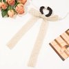 3Pcs Beige Lace Hair Scarf with Ribbon Bow Scrunchies for Women Girls, Pearl Bow Scrunchies for Hair, Ribbon Hair Ties with Bow, Chiffon Hair Ribbon Long Hair Bands Ties Ponytail Holder (Beige)