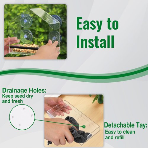 Jarkyfine Window Bird Feeder with Strong Suction Cups - Clear Window Bird Feeders for Viewing, Transparent Acrylic Bird Feeder for Window, No Assembly Required, Gifts for Mom Grandma Bird Lovers