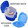 Denture Bath Case Cup with Denture Cleaner Brush & Retainer Holder Box, Complete Clean Care for Dentures, Clear Braces, Mouth Guard, Night Guard & Retainers,Traveling (Navy blue)
