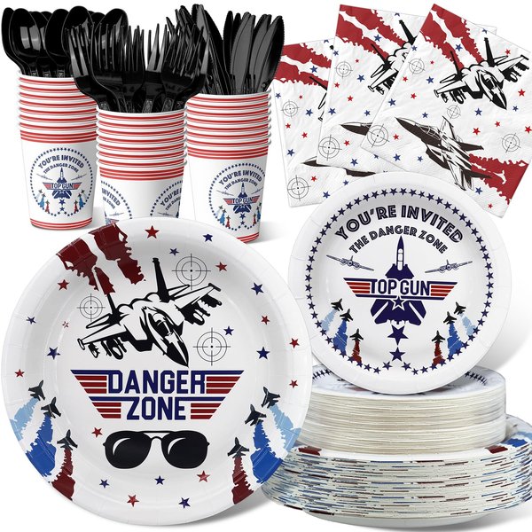 Fighter Jet Pilot Party Decorations Set - Unique Fighter Pilot Party Plates, Cups, Napkins, and Cutlery - Military Jet Party Supplies for Birthdays and Event