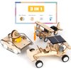 Mini Tudou 3D Wooden Puzzle Solar Car, 3-in-1 STEM Science Kit Toy to Build Wood Models Including Solar Power Vehicle Electronic Tank and Plane Toys Set, DIY Educational Play Set for Kids Boys Girls