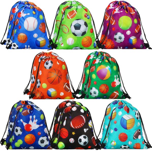 Jetec Sports Ball Themed Sports Party Favor Gift Goodie Bags Kids Sports Drawstring Backpack Sports Birthday Party Supplies (32 Pieces)