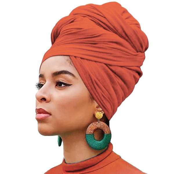XTREND 1 Piece Women's Turban Stretch Head Wrap Fashion Headband Long Hair Scarf Wrap Solid Color Soft Urban Breathable Turban Tie for Women Girls (Orange)