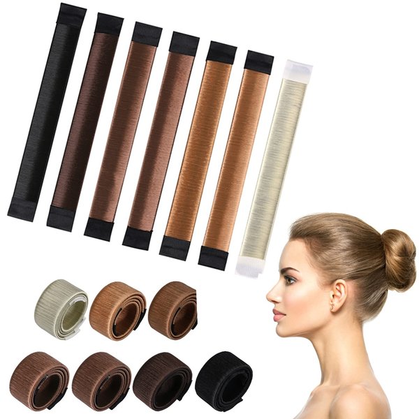 KISSBUTY 7 Pcs Bun Maker French Twist Hair Donut Fold Wrap Snap Disk Hair Fashion Bun Hair Styling Hair Donut Magic DIY Tool for Woman Girl Ladies 7 Shades