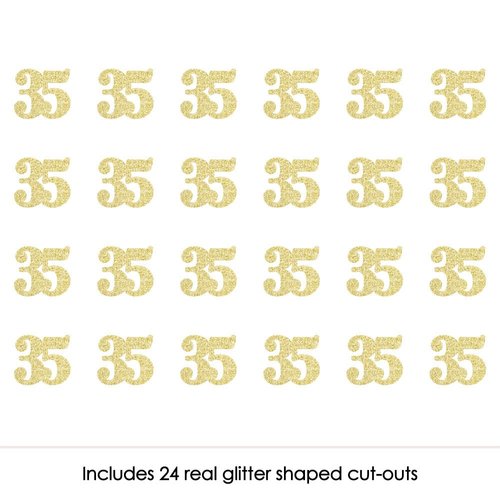Big Dot of Happiness Gold Glitter 35 - No-Mess Real Gold Glitter Cut-Out Numbers - 35th Birthday Party Confetti - Set of 24