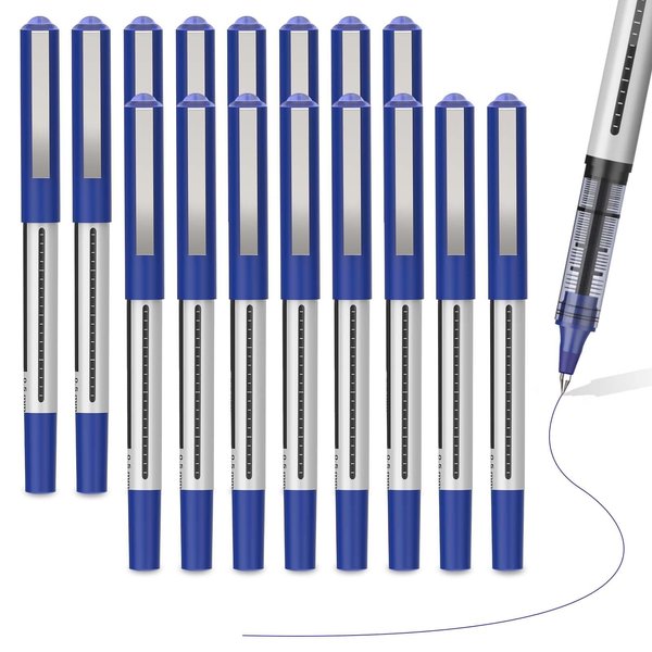 JOBONUS 16 Pack Fine Point Smooth Writing Pens, Rollerball Pens 0.5mm Blue Liquid Gel Ink Pens Set for Writing, Taking Notes, Office, Journaling, School Supplies