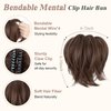 SEGO Claw Clip Messy Bun Hair Piece Short Ponytail Extension With 4 Bendable Metals DIY Synthetic Fake Hair Bun For Women 8 Inch-#10B Medium Brown