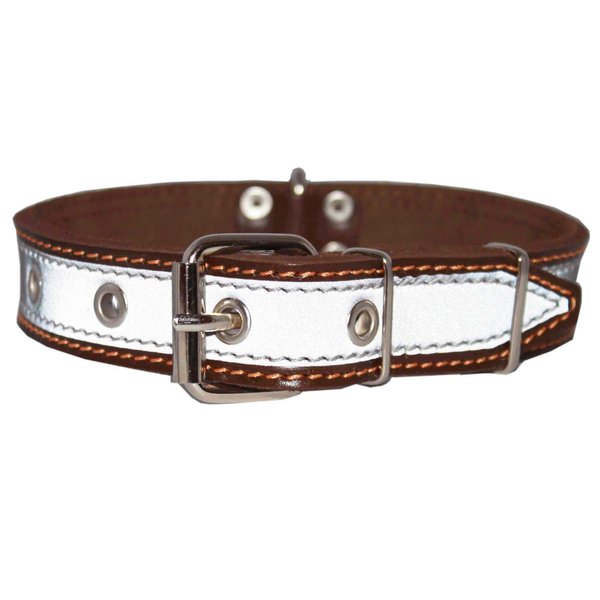 Genuine Leather Reflective Dog Collar 20" Long 1" Wide Red Fits 14"-17.5" Neck