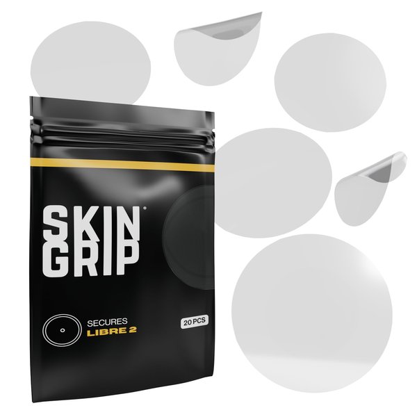 Skin Grip Adhesive Patches for Freestyle Libre 2 CGM – Waterproof & Sweatproof Adhesive for 10-14 Days, Pre-Cut Adhesive Medical Tape, Sensor Cover – 20 Pack, Clear