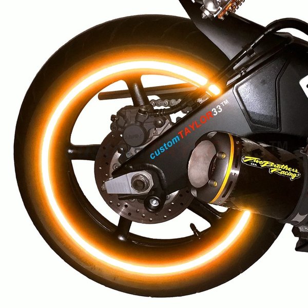 customTAYLOR33 (All Vehicles) Orange High Intensity Grade Reflective Copyrighted Safety Rim Tapes (Must Select Your Rim Size), 17" (Rim Size for Most SportsBikes)