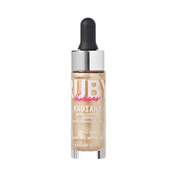 Ruby Kisses Radiant Drops, Shimmer Liquid Highlighter Makeup, Smooth Illuminator for Face Body, Natural Glow Dewiness Glitter for Skin (CHAMPANGE)