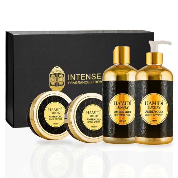 Hamidi 4PCS Luxury Oud Bath & Body Giftsets (16.9, Amber Oud Gift Set)