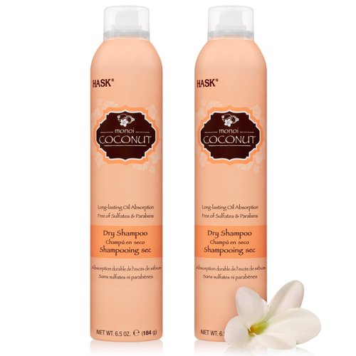 HASK Coconut Nourishing Dry Shampoo Kits for all hair types, aluminum free, no sulfates, parabens, phthalates, gluten or artificial colors (6.5oz-Qty2)