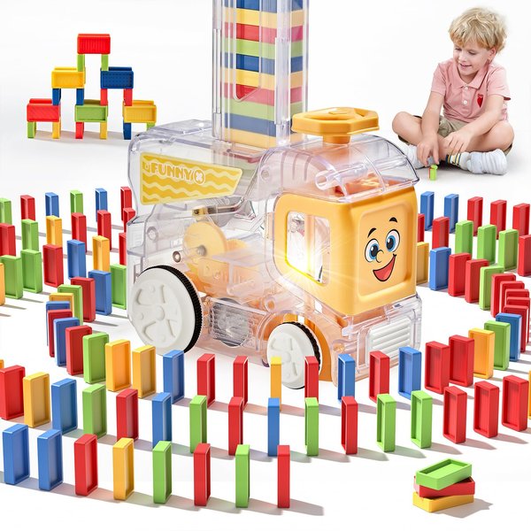 Electric Automatic Domino Train Set, Educational Toys for Ages 5-7, Boys Toys Age 4-6,Autistic Christmas Birthday Gift for Kids Toddlers Boys Girls Yellow