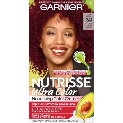 Garnier Nutrisse Ultra Color Nourishing Hair Color Creme with Triple Oils, Permanent Dye for 100 Percent Gray Coverage, Red Autumn RA1