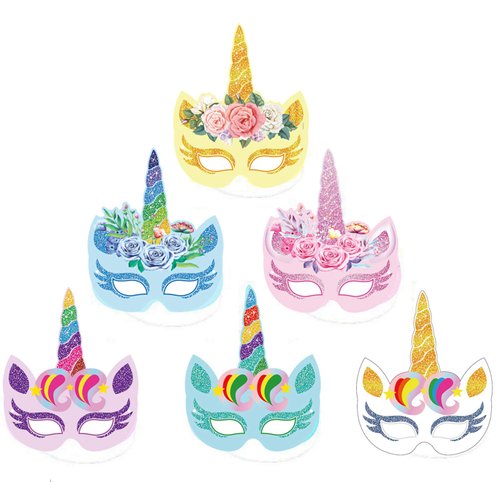 Zkptops 24Pcs Unicorn Birthday Party Favors Unicorn Masks for Girls Kids Goodie Bag Stuffers Unicorn Paper Masks Unicorn Theme party Decorations Favor Supplies, 6 styles