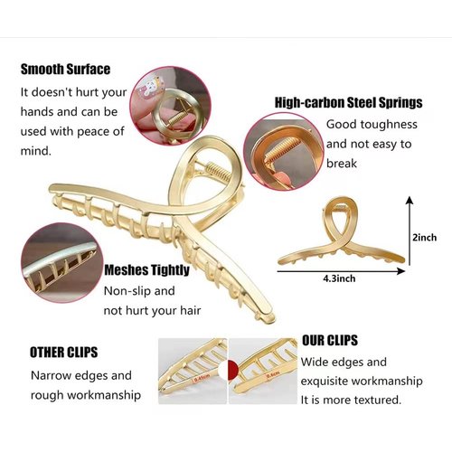 gold metal powerful hair claw clips, retro shark claw clips, hair accessories for women and girls(Pack of 2)