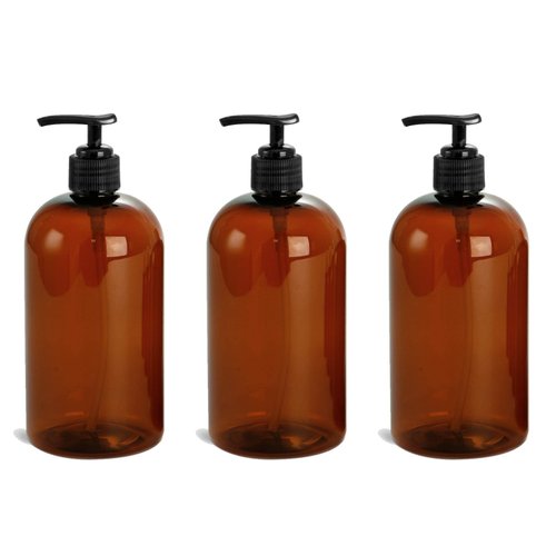 Grand Parfums EMPTY 16 Oz BLACK Plastic Soap Dispenser Bottles with White Lotion Pumps, for Gel, Soap, Shampoo, Body Lotion, Cream, Refillable (3 Bottles)