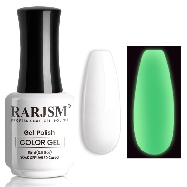 RARJSM Glow in the Dark Gel Nail Polish White Glow in Dark Effect Gel Polish Luminous Gel Nail Polish Soak off U V/LED Cured Required Nail Art Manicure 1PCS 15ml for Salon DIY at Home for Women Girls