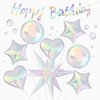Transparent Iridescent Balloons, 9 Pcs Songstar Explosion Star Heart Clear Foil Balloons with Holographic Banner for Girl Birthday Mermaid Party Decorations Bachelorette Baby Shower Party Supplies