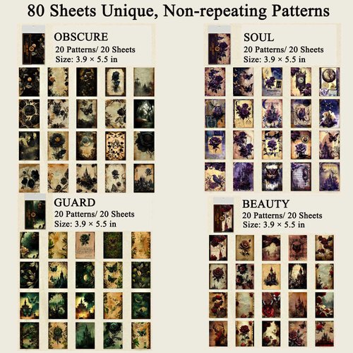 Vilikya 80 Sheets Gothic Scrapbook Paper, Vintage Junk Journal Supplies for Scrapbooking Kit, Magic Decorative Paper for Journaling Book Pages, Dark Academia Wall Decor for Room Decorations
