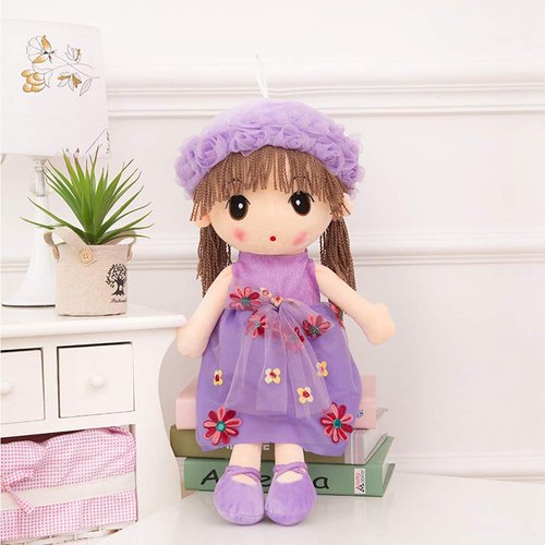 Tvoip Tulle Skirt Princess Plush Toy Phial Dolls Children Girls Doll Cute Little Girl Dolls, 18 Inch (Purple)