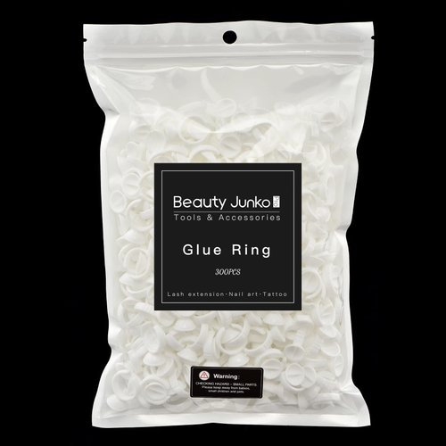 [300PCS] Lash Extension Glue Ring, 2 Slots Lash Glue Holder Sticker, Glue Cup Pallet, Glue Cup for Lash Tech, Lashes Ring Holder, Nail Art Ring Cup, Eyelash Extensions Supplies White