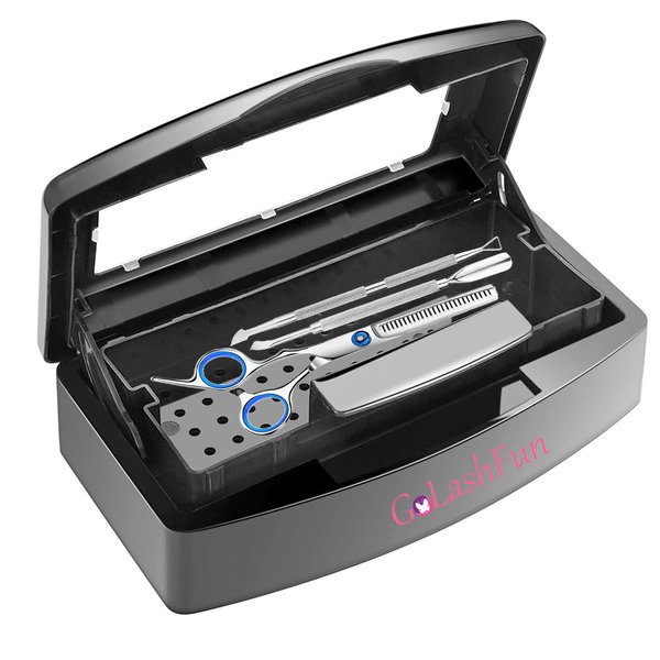 GoLashFun Sterilizer Tray for Nail Tools - Professional Lash Tweezer Extension Sterilizer Box Black Esthetician Supplies Plastic Sterilizing Tray,Nail Tech Must Haves