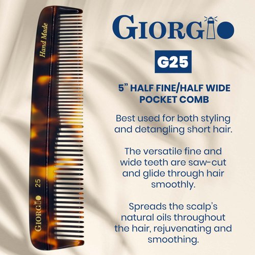 Giorgio G25 FineTooth and WideTooth Pocket Comb - Hair Styling Comb for Men and Women, Handmade Beard Comb for Men, Barber Comb, and Mustache Comb for Grooming,Saw Cut and Polished Travel Comb
