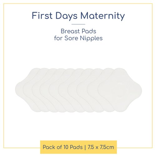 First Days Maternity - Hydrogel Breast Pads for Sore Nipples, Instant Cooling Relief, Suitable for All Skin Types, Pads with Soft Fabric Backing and 1 mm Thickness, 7.5 cm x 7.5 cm, Pack of 10 Pads