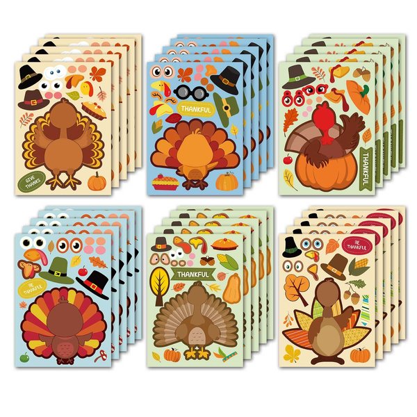 30 Sheet Turkey Stickers Thanksgiving Stickers for Kids,Reusable Thanksgiving Party Favors Supplies Stickers for Kids Turkey Games Crafts Stickers Autumn Fall Harvest Thanksgiving Decorations