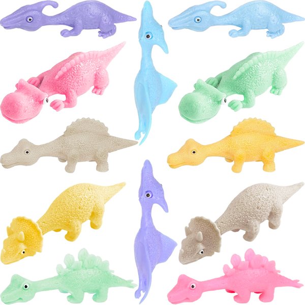 Jishi Slingshot Dinosaur Finger Toys Party Favors Kids Gifts Christmas Stocking Stuffers Bulk 12pcs Sticky Squishy Dinosaurs Fidget Toys for Kids Ages 3+ Year Old Boys Girls Birthday Goodie Bag Prizes