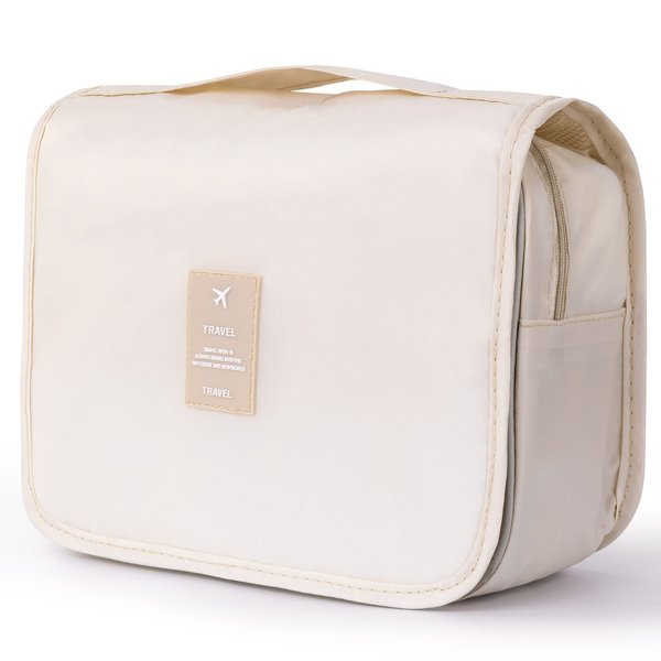 Yeegras Hanging Toiletry Bag for Women, Travel Size Toiletries bags with Hook, Travel Makeup Bag for Cosmetic Storage Organizer Beige