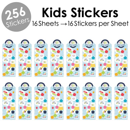 Big Dot of Happiness Happy 100th Day of School - 100 Days Party Favor Kids Stickers - 16 Sheets - 256 Stickers