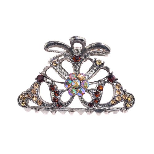 Women's Rhinestone Metal Claw Hair Clip Antique Silver IMC2001, Brown