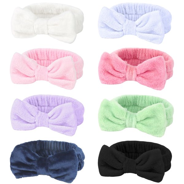 Ondder 8 Pcs Spa Headband Makeup Headband Skincare Headbands Terry Cloth Face Wash Headband Cute Head Band for Skin Care Make Up Headbands for Women Makeup Bow Hair Band for Washing Face