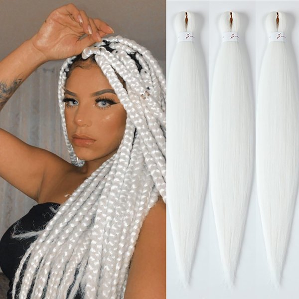Braiding Hair Pre Stretched 26inch 3 Packs White Braiding hair Extensions Synthetic Crochet Braids, Hot Water Setting Professional Soft Yaki Texture. (26inch(3Packs),White#)