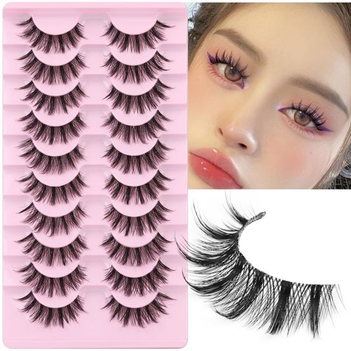 CORUSCATE Manga Lashes Natural Look Anime False Eyelashes Wispy False Lashes 3D Eye Lashes Pack 15mm Volume Fake Eyelashes 10 Pairs Korean Lashes