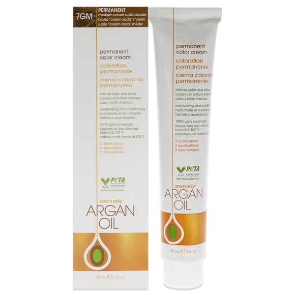 One N' Only Permanent Hair Color - Permanent Hair Dye Made with Argan Oil - Delivers Rich, Accurate Tones with Gray Coverage - Improves Moisture & Elasticity - 7GM Medium Cream Soda Blonde (3 oz)