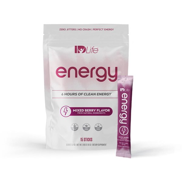 IDLife Energy - (Mixed Berry) Sustained Natural Energy Boost w/Energy Powder. Healthy Drink for Work, Gym, and Daily Use, Up to 6 Hours of Sustained Energy - 15 Sticks per Bag