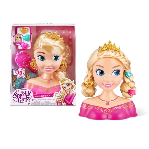 Sparkle Girlz Princess Hair Styling Head with 14 Accessories by ZURU,Multi,10097