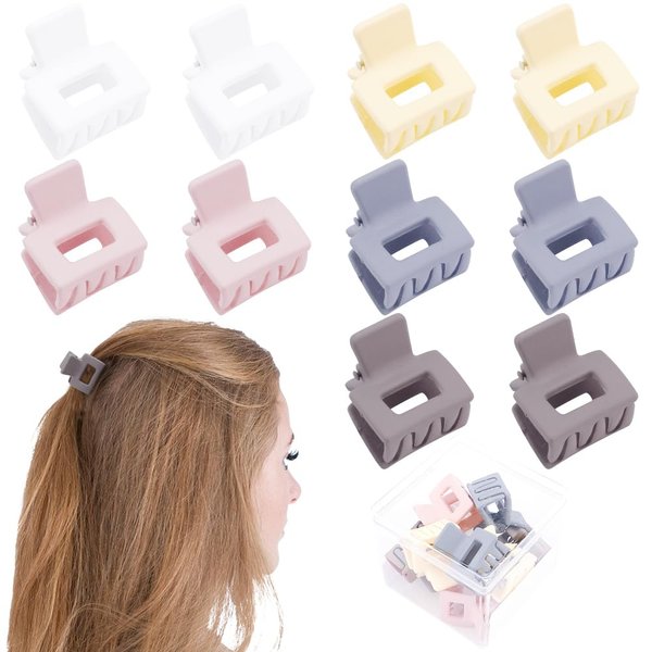 Ahoney 10Pcs Small Hair Claw Clips for Women Girls, 1" Mini Matte Tiny Hair Clips for Thin Thick Medium Hair Cute Jaw Clips Strong Hold Hair Barrettes Clip with Gift Box (Grey)