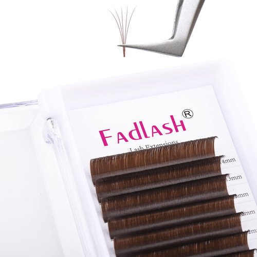 Colored Lash Extensions Dark Brown Lash Extensions Easy Fan Volume Lashes C/D Curl Volume Lash Extensions 0.07 FADLASH Self Fanning Eyelash Extension Supplies (Dark Brown-0.07D, 8-14mm)
