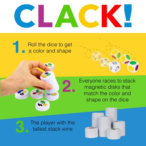 AMIGO Games Clack! Categories - Exciting Kids Magnetic Stacking Game for 2-8 players Ages 7+ | Fun, Educational, & Fast-Paced Family Game